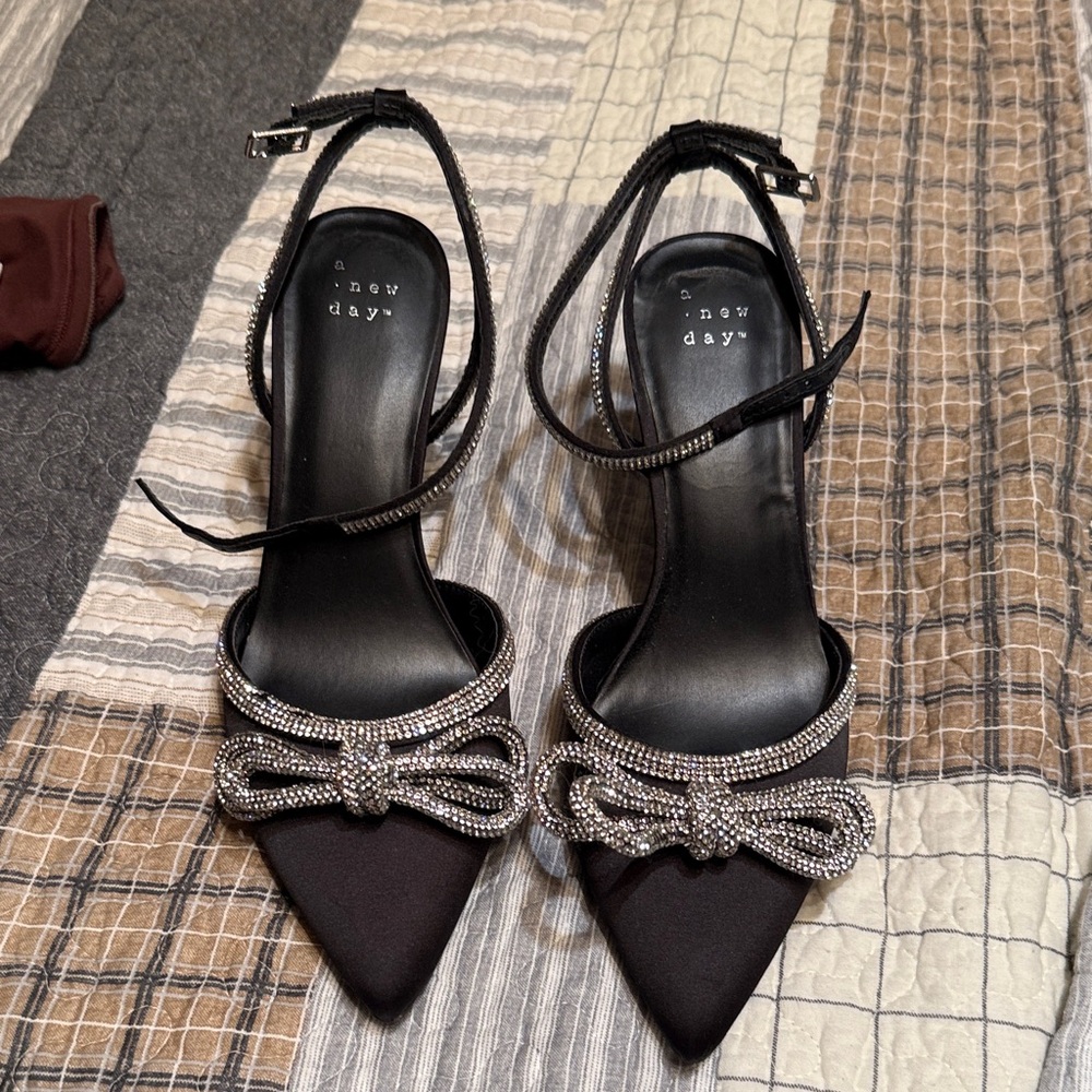 A New Day Black and Silver Bow Heels